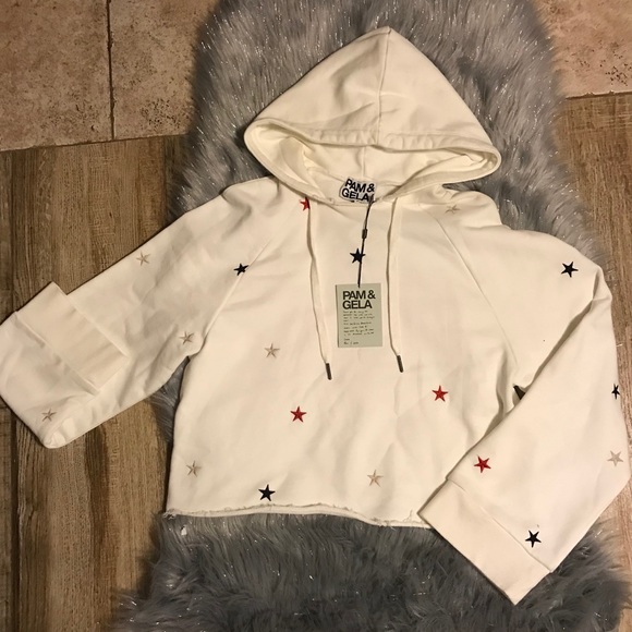 Pam & Gela Crop Hoodie w/ Embroidered Stars NWT PS - Picture 4 of 8